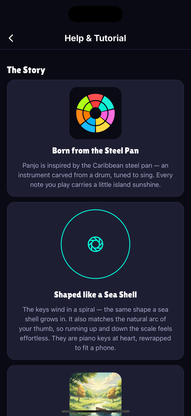 The in-app guided tour explaining the steel pan